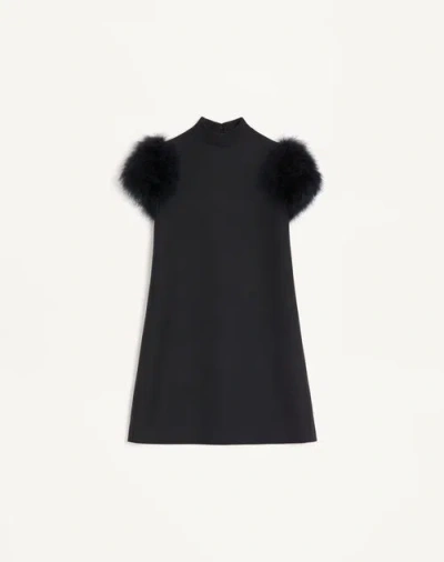 VALENTINO VALENTINO SHORT CREPE COUTURE DRESS WITH FEATHERS WOMAN BLACK 44