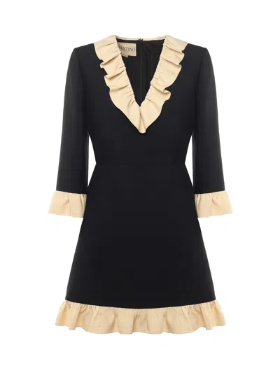 Valentino Garavani Wool And Silk Short Dress In Black