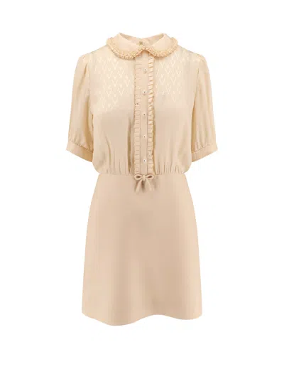 Valentino Short Crepe Couture Dress With Silk Jaquard Toute La V Top With Ruffle Detail In Pink