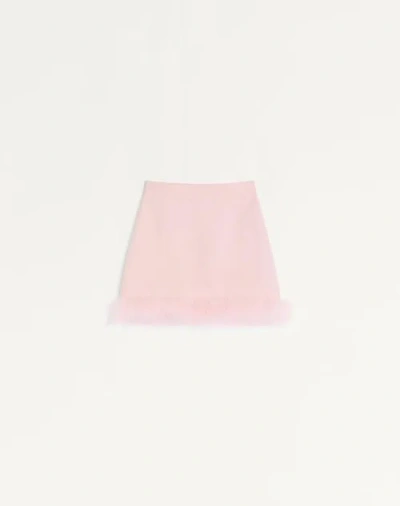 VALENTINO VALENTINO SHORT CREPE COUTURE SKIRT WITH FEATHERS WOMAN ROSE 46