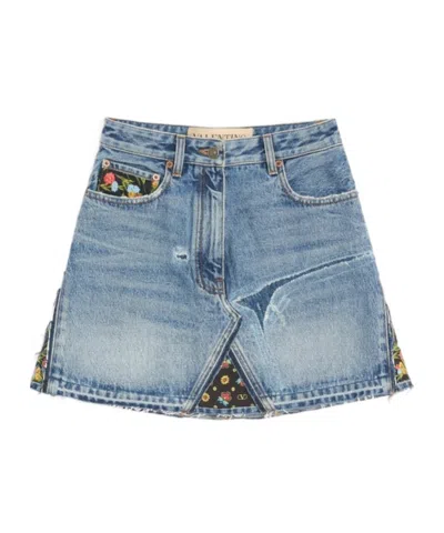 Valentino Short Denim Skirt In Multi