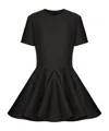 Valentino Short-sleeve Velvet Flared Mini Dress In Black