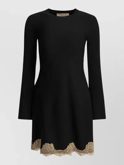 Valentino Short Dress Flare Skirt Crew Neck In Black