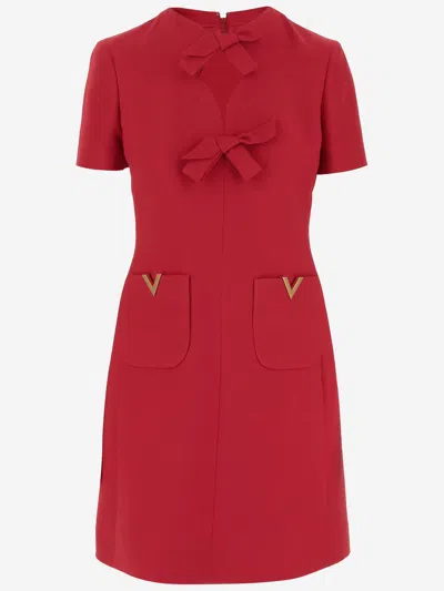 Valentino Garavani Bow Detail Crepe Couture Minidress In Red