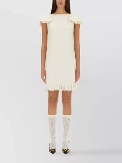 Valentino Boat Neckline Silk And Wool Blend Dress In Nude