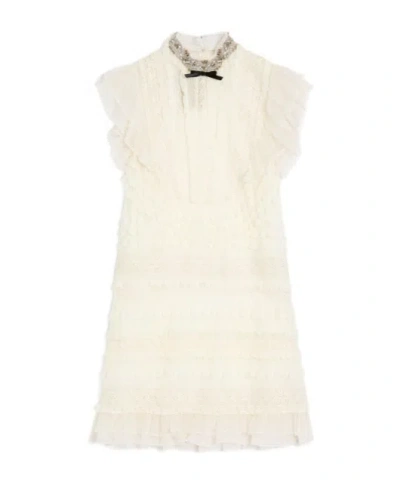 Valentino Lightweight Linen Short Embroidered Dress In Neutral