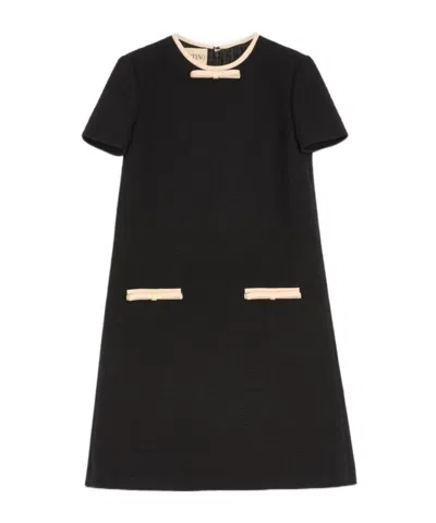 Valentino Short Dress In Plain Wool Tweed In Black