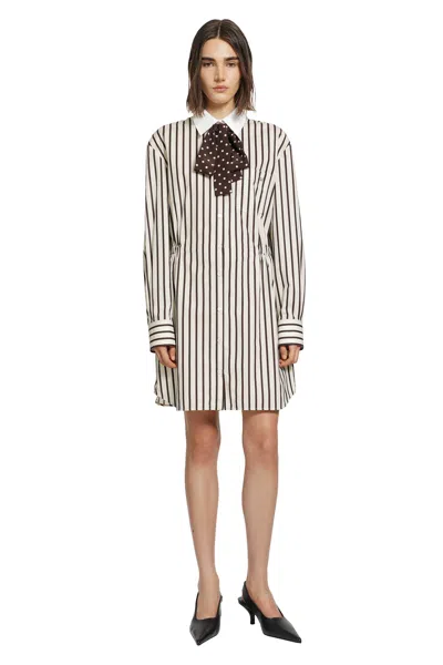 Valentino Short Dress In Printed Striped Poplin In Neutral