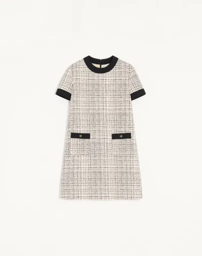 Valentino Short Dress In Square Tweed Woman Vanilla/black 50 In Multi