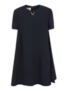 Valentino Structured Couture Solid Dress In Dark Blue