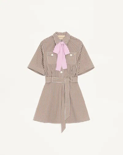 Valentino Short Dress In Vichy Cotton In Brown