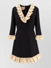Valentino Womens Navy Betulla Ruffled V-neck Wool And Silk Midi Dress In Black