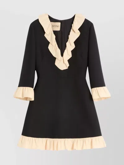 VALENTINO SHORT DRESS WITH RUFFLE TRIM AND CUFFS