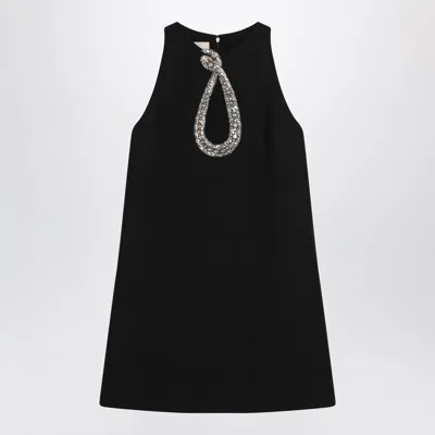 Valentino Short Embroidered Crepe Couture Dress In Black