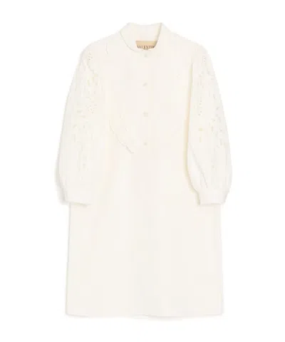 Valentino Short Embroidered Poplin Dress In White