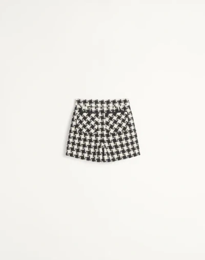 Valentino Womens Avorio Nero Houndstooth High-rise Tweed Woven Shorts In Multi