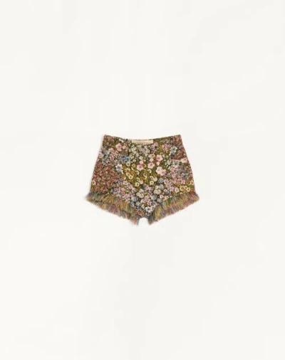 Valentino Short En Gobelin Apres L'hiver Fiorellini Femme Noir/multicolore 44