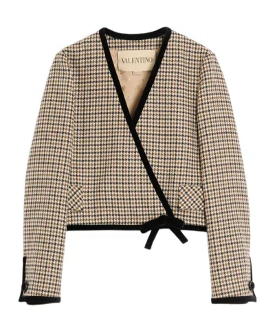 Valentino Short Houndstooth Jacket In Brown