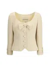Valentino Short Jacket In Plain Wool Tweed In Nude