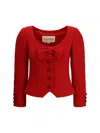 Valentino Womens Bow-embroidered Scoop-neck Tweed Jacket Paris In Red