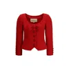 Valentino Womens Bow-embroidered Scoop-neck Tweed Jacket Paris In Red
