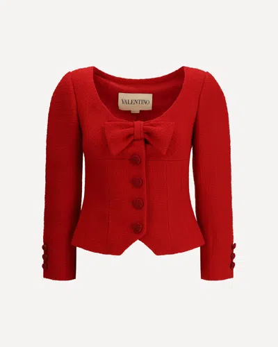 Valentino Short Jacket In Plain Wool Tweed In Red