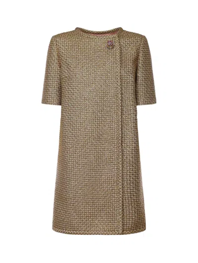 Valentino Short Lurex Tweed Dress In Brown