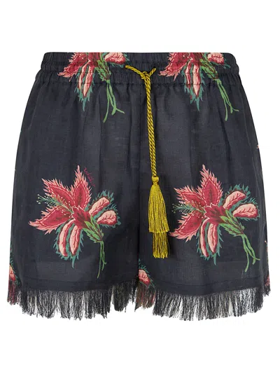 Valentino Short Pattern Linen Papier Floral In Black