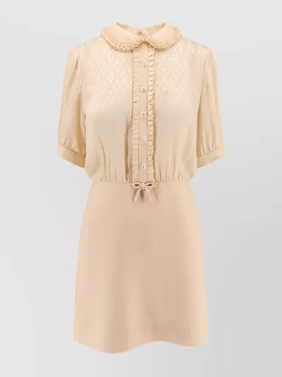 VALENTINO SHORT SILK JAQUARD DRESS WITH RUFFLE DETAIL
