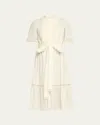 Valentino Belted Lace-trimmed Pintucked Cotton-poplin Midi Dress In White