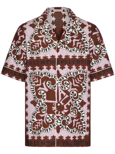 Valentino Short-sleeve Cotton Shirt In Brown