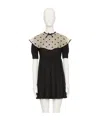 Valentino Garavani Polka Dot Bib Collar Pleated Shantung Silk Minidress In Black