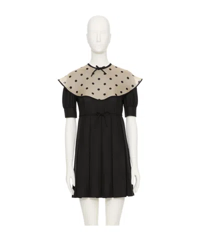 Valentino Silk Mini Dress With Pleated Skirt And Polka Dot Collar In Multi