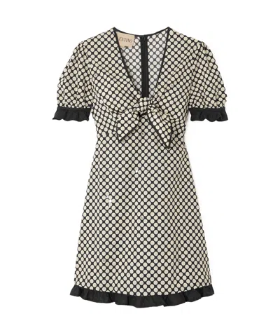 Valentino Bow-detailed Ruffled Polka-dot Cotton-poplin Mini Dress In Black