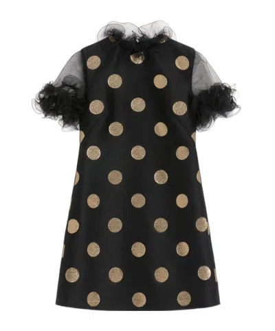 Valentino Ruffle-trim Polka-dot Mini Dress In Black