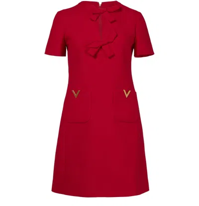 Valentino Garavani Bow Detail Crepe Couture Minidress In Red