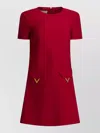 Valentino Womens Paris Pocket-front Short-sleeve Wool-blend Midi Dress In Red