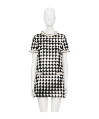 VALENTINO VALENTINO DAMIER LIGHT EMBELLISHED TWEED MINI DRESS