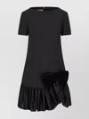 Valentino Velvet Bow Ruffle Short-sleeve Mini Dress In Black