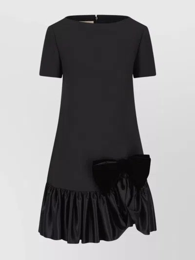 Valentino Short Sleeve Dress With Satin Bow Detail In Black
