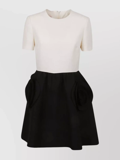 Valentino Short Sleeve Flared Skirt Dress With Side Pockets In Black
