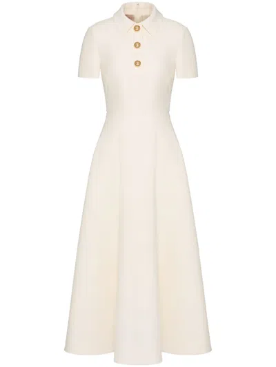 Valentino Short-sleeve Polo-collar Maxi Dress In White