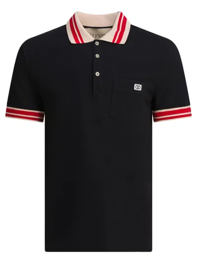 Valentino Short-sleeve Polo Shirt With Contrast Collar In Black