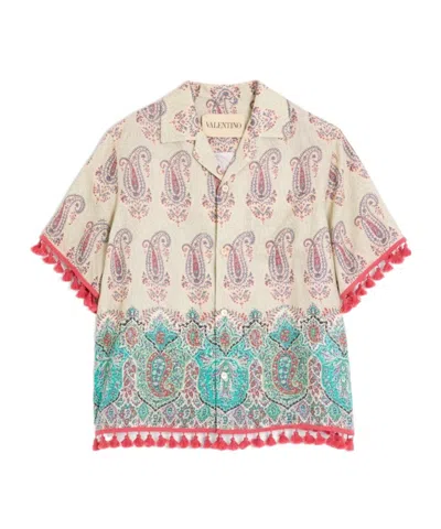 VALENTINO LIGHTWEIGHT LINEN BOWLING SHIRT WITH VOYAGE IMAGINAIRE PRINT