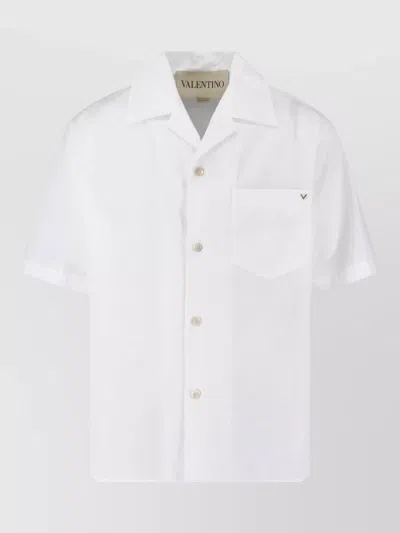 Valentino Short Sleeve Shirt Chest Pocket Notched Collar In White
