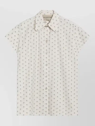 Valentino Short Sleeve Shirt Collared Neck Print In White