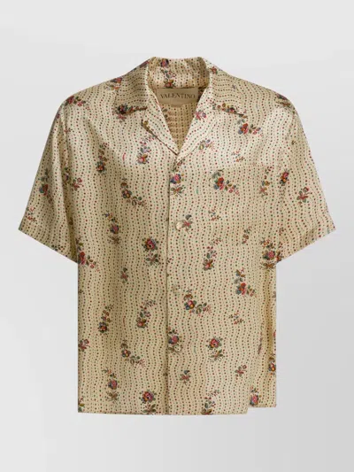 Valentino Short Sleeve Shirt Notched Collar Floral In Neutral
