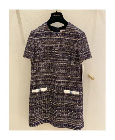 Valentino Short-sleeve Tweed Minidress In Black
