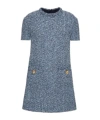 Valentino Mossi Denim Textured Tweed Mini Shift Dress In Blue