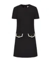 Valentino Embellished Piped Wool And Silk-blend Knitted Dress In Black